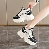 Fashion Lace Up Chunky Sneakers for Women Comfort Breathable Platform Sports Shoes Woman Pu Leather Thick Bottom Running Shoes
