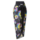 S - XXL Printed Long Sleeve With Sarong One Piece Swimsuit Women Swimwear Female Flowers Padded Bather Bathing Suit Swim K7181