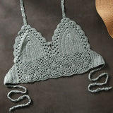 Sexy Crochet Crop Top Bikini Crop Top Women Crochet Boho Beach Camisoles Bikini Bralette Halter Cami Knitted Bra Backless