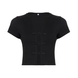 Sexy hot girl solid color short-sleeved T-shirt round neck slim basic versatile top