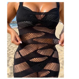 Fishnet Women Sexy Beach Cover Up Dress Women Stretch See Through Sleeveless without Bikini Swimsuit Coverup Mini Beachwea