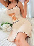 Women Summer Sleepwear Littler Bear Printed Suspenders Mini Dress Comfortable Home Leisure Sexy Nightgowns Nightdress