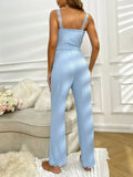 Autumn Winter Two Pieces Pajamas Set for Women Sleepwear Lace Suspenders Tops and Long Trousers Pijamas Loungewear