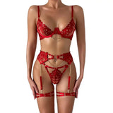 Bikini Fashion Sexy Plot Person Flame Metal High-End Temptation Slim Sexy Lingerie Four-Piece Set