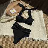 Halter Scrunch Butt High Waist Bikini Female Swimsuit Two-Pieces Bikini Set Women Swimwear Padded Bathing Suit Bather Swim V7171
