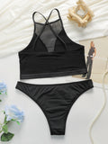 New Hot Selling Sexy Deep V Beauty Back Perspective Mesh Hollow Tank Top Bra Set Traceless Underwear and Underwear Set C2703