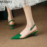 Elegant Green Thin Heel Pointed Toe Slippers for Women Summer Fashionable Low Heel Rubber French Sandals New 2026 Top quality