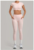 Women's Seamless Yoga Sets Sports Running High Waist Hip-lifting Pants Backless Short-sleeve Suits Workout Fitness Leggings Sets