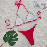 2025 Splicing Halter Velvet Bikini Female Swimsuit Women Brazilian Swimwear Two-pieces Bikini Set High Cut Bathing Suit Swim