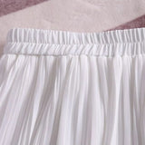High Waist Elastic Pleated Skirt for Women Spring Summer Chiffon Skirts Vintage Patchwork White Black Long A-Line Skirt