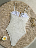Leaves Printed Mesh Hollow Out Women Swimwear One Piece Swimsuit Female Monokini High Leg Cut Bather Slim Bathing Suit Swim Lady