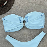 Wrinkled Bandeau High Cut Bikini Women Swimwear Female Swimsuit Two-Pieces Bikini Set Strapless Bather Bathing Suit Swim V3367