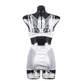 Toucheart 5-Pieces Erotic Lingerie Sexy Hip Skirt For Women Mesh Patchwork Hollow Out See-Through Lure Garters Underwear Suit