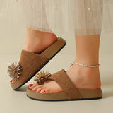 Fashion Crystal Flower Platform Slippers Women 2026 Summer Clip Toe Thick Sole Sandals Woman Plus Size Anti Slip Outdoor Slides