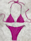 Shiny Sequins Rhinestone Bikini Women Swimwear Female Swimsuit Two-pieces Bikini set Metal Chain Halter Bather Bathing Suit Swim