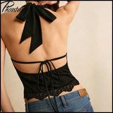 Phantasy Chic Black Halter Top Women Fashion Lace Crop Top Lady Sexy Backless Camisole Night Out Streetwear 2026 Summer Clothes