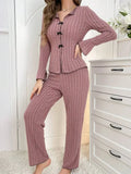 2025 Autumn Winter Warm Sleepwear Women Pajamas Set Lapel Bow Flannel Loose Long Sleeve Tshirt Tops and Trousers Home Suit