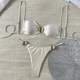 Metal Buckle Satin Bikini Women Mini Micro Thong Swimwear Female Swimsuit Two-pieces Bikini Set High Cut Bathing Suit Swim Lady