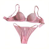 French Style Sexy Embroidered Transparent Underwear Set V-Neck Design Anti-Sagging Breathable Bra And Panties Ensemble