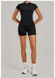 Women's Seamless Yoga Jumpsuits Fitness Sports Hip-lifting Backless Short-sleeved Training Gym Workout Shorts One-piece