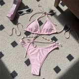 5 Colors Sexy Halter Shell Brazilian Bikini Female Swimsuit Women Swimwear Two-Pieces Bikini Set Bather Bathing Suit Swim V5469