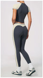 Nake Yoga Set Women's Tracksuit Color Contrast Short Sleeve Slim Sports T Shirts High Waist Leggings Fitness Clothes Gym Outfits