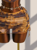 New Coffee Tie Dye Gradient Bikini Set 2026 Swimwear Women Metal Flower Push Up Cover Up Drawstring Side Skirt 4 Piece Swimsuit