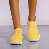 Women's Slip-On Crystal Sneakers 2025 Breathable Mesh Plus Size 35-43 Casual Flats Women Comfort Soft Sole Running Walking Shoes