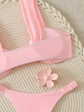 Strappy Bandeau Thong Bikinis 2026 Women Sexy Swimsuit Solid Brazilian Swimwear Female Bathers Bathing Swimming Swim Suit