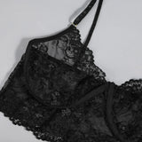 Porn 3pcs Lace Underwear Set Women Sexy Lingerie Halter Bra and Panties Garter Intimate Erotic Babydolls Sex Costumes