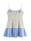 Foridol Striped Pleated Short Summer Dress Women Buttons Decor Spaghetti Strap V Neck Bodycon Mini Spring Beach Vestidos New In