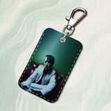 Singer M-Marilyn M-Manson Rectangle Card Case Keychain Access Card Bag Key Tag Ring Leather Card Holder Key Ring Access
