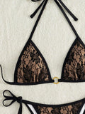 Embroidery Mesh Lace Halter High Cut Bikini Female Swimsuit Women Swimwear Two-pieces Bikini Set Bather Bathing Suit Swim Beach