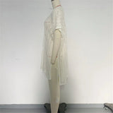 Sexy Short Sleeve Hollow Out Crochet Knitted Tunic Beach Cover Up Cover-ups Beach Dress Beach Wear Beachwear Female Women K6686