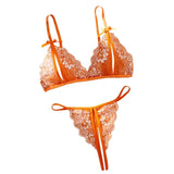 Orange Lace Contrast Sexy Lingerie For Women Open Chest Bra Thongs Sets Summer Female Underwear Cute Erotic Adult Matching Suit