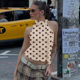 FDYOUI Elegant Bandage Off Shoulder Polka Dot Tank Tops for Women 2026 Summer Sleeveless Crop Top T-shirt Female Slim Corset
