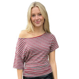 Women Elegant Summer Off One Shoulder Tops Striped Short Sleeve Loose Fit Basic T Shirts for Daily Wear