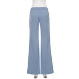 Retro rose letter print low-waist drawstring flared trousers, slim fit and versatile casual trousers