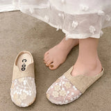 Breathable Mesh Linen Slippers For Women Summer Flat Shoes Anti-slip Female Indoor Outdoor Slides Office Lady Walking Sandals