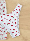 With Mesh Skirt Cherry Printed Bikini Female Swimsuit Women Swimwear Three Pieces Bikini Set Halter Bathing Suit Swim Beachwear