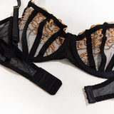 Toucheart4PCS Lace Golden Embroidery Sexy Underwear Set Slim Exposed Navel See-through Hollow Out Interesting Steelring Bralette