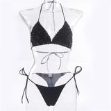 Halter Luxury Pearl Bikini Mini Micro Bikinis Female Swimsuit Women Swimwear Two-pieces Bikini Set Bather Bathing Suit Swim Lady