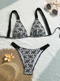 sexy flower patchwork bikinis sets two pieces women back tie thong high waist swimsuit female bathing suit swimwear biquini
