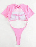 XS - L Mini Micro Thong Short Sleeve One Piece Swimsuit Women Female Swimwear Cut Cut Monokini High Cut Bathing Suit Swim Lady