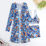 New Sexy 3 Pieces Suit for Women Neck Hanging Bikini Set+Cover-up Swimwear Sunproof Tankini High Waist Shorts Swimsuit Beachwear