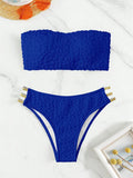 XS - L Wrinkled Strappy Bandeau High Waist Bikini Female Swimsuit Women Swimwear Two-pieces Bikini Set Bather Bathing Suit Swim