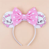 Kawaii Disney Mickey Mouse Ears Headbands For Girls Marie Cat Hairbands Headwear Adults Women Sequined 5" Bows Hair Accessories