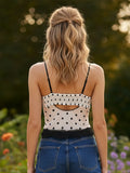 Women Fashion Dot Print Lace Patchwork Crop Tops Summer Slim Camisole Spaghetti Strap Mesh Tank Tops Streetwear