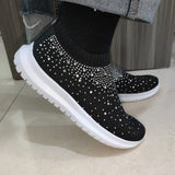 Women's Slip-On Crystal Sneakers 2025 Breathable Mesh Plus Size 35-43 Casual Flats Women Comfort Soft Sole Running Walking Shoes