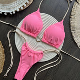 DEKA Metal Micro Bikini Set Lace-up High Waisted Bandage Thong Swimsuit Female Swimwear Women Solid Strappy Beachwear Bathing